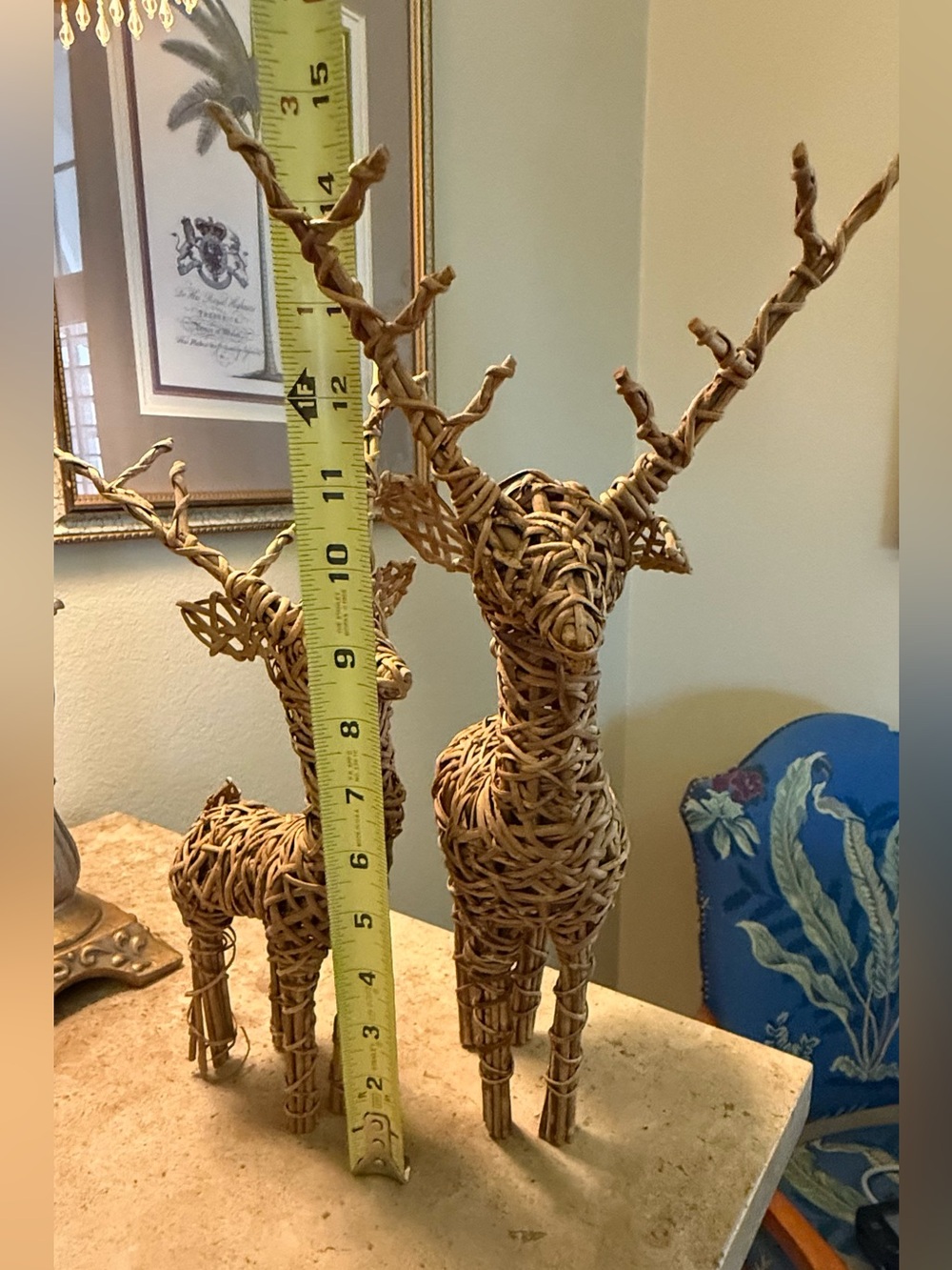 Vintage Crate & Barrel Woven Rattan Reindeer Figurines - Set of 2 - Picture 3 of 4